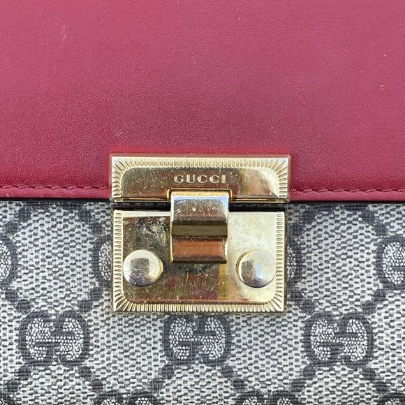 Gucci GG Supreme Monogram Calfskin Padlock Continental Wallet Red Pink - Picture 2 of 13
